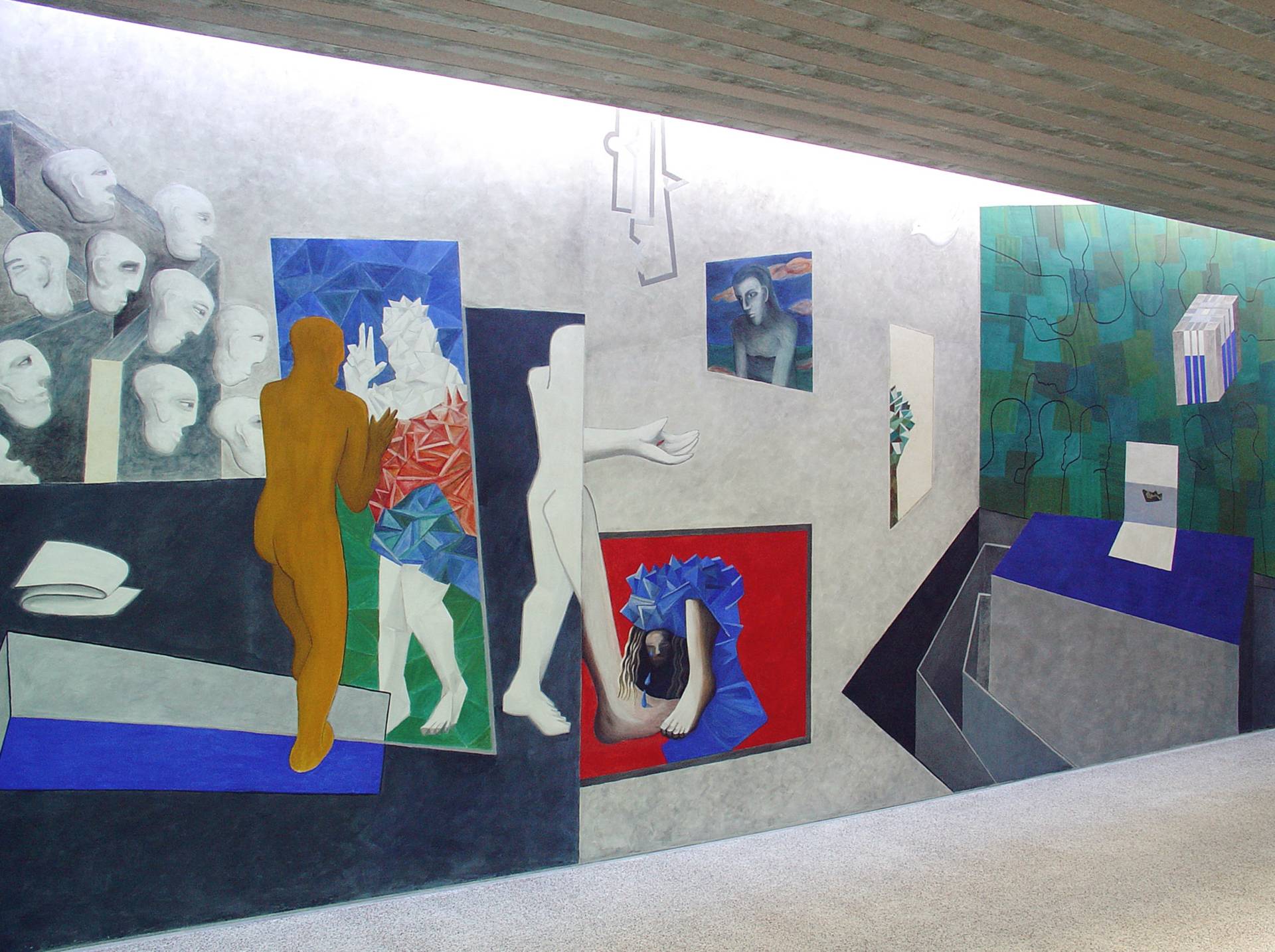 Nuova costruzione Cappella della Resurrezione nel cimitero di Sesto (2001–2003): Affresco nella sala cappella. Architetto Johannes Watschinger; Progetto artistico di Mag. Armin Guerino, Vienna (A).