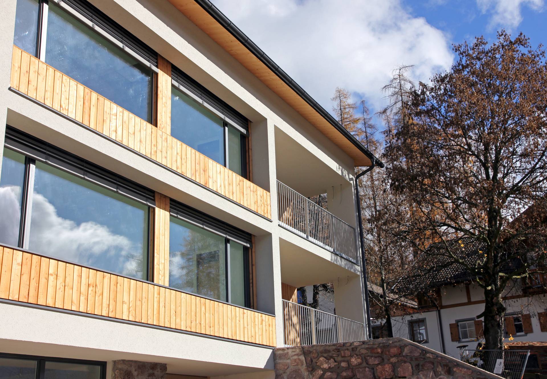 Neubau Haus F, Sexten (2012–2013): Südwestfassade. Architekt Johannes Watschinger.